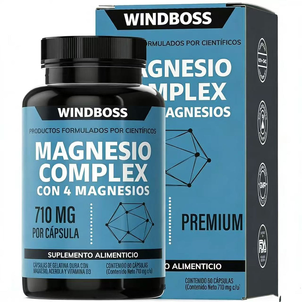 Magnesio Complex | CON 4 MAGNESIOS: Citrato, Glicinato, Gluconato y Óxido de Magnesio | 710 mg Puros por Cápsula | Suplemento Alimenticio