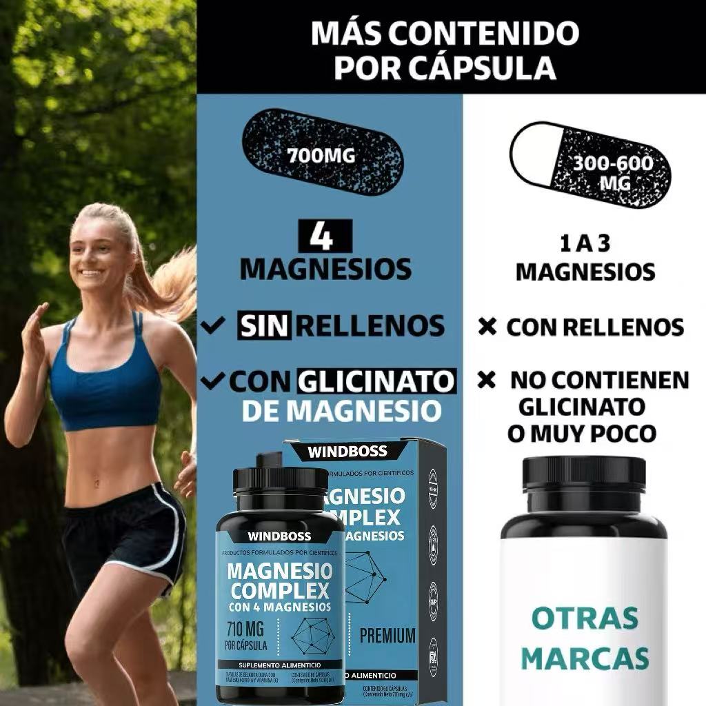 Magnesio Complex | CON 4 MAGNESIOS: Citrato, Glicinato, Gluconato y Óxido de Magnesio | 710 mg Puros por Cápsula | Suplemento Alimenticio