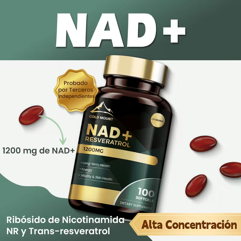 NAD+ Resveratrol | 100 Cápsulas Blandas - Antienvejecimiento, Energía y Concentración - Apoyo con Fórmula Liposomal | En zonas con más de 35 °C, pedir con precaución, puede derretirse