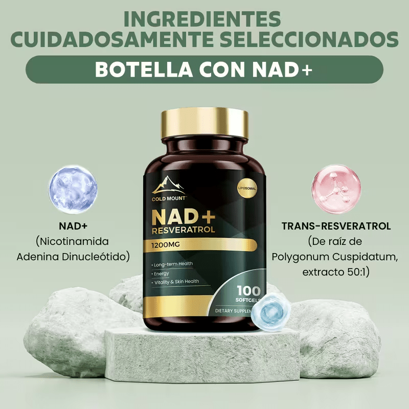 NAD+ Resveratrol | 100 Cápsulas Blandas - Antienvejecimiento, Energía y Concentración - Apoyo con Fórmula Liposomal | En zonas con más de 35 °C, pedir con precaución, puede derretirse