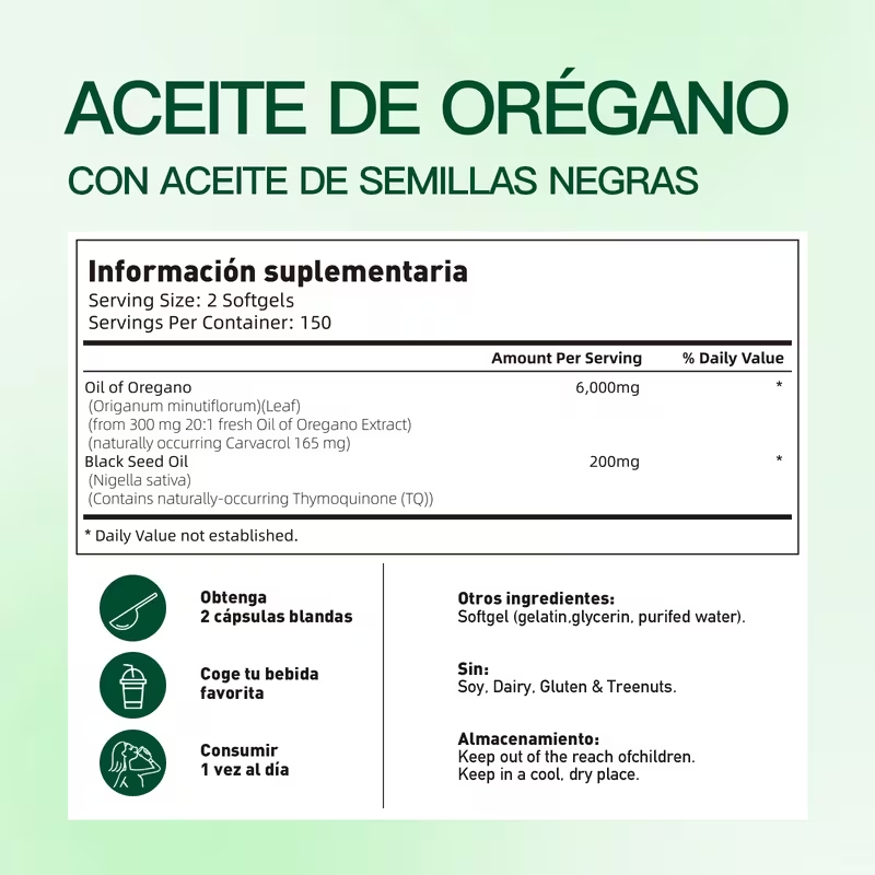 Nuevamente actualizadas 300 cápsulas de aceite de orégano con aceite de semilla negra: antioxidantes naturales que respaldan la nutrición deportiva, suplemento dietario vegetal de alta eficacia, regulación del sistema digestivo,