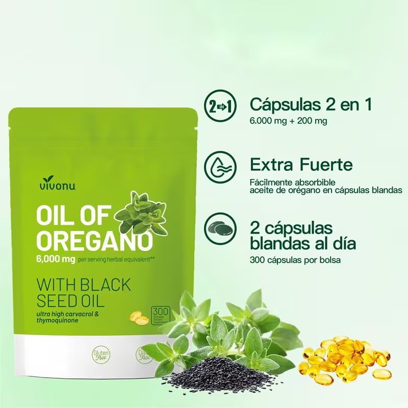 Nuevamente actualizadas 300 cápsulas de aceite de orégano con aceite de semilla negra: antioxidantes naturales que respaldan la nutrición deportiva, suplemento dietario vegetal de alta eficacia, regulación del sistema digestivo,