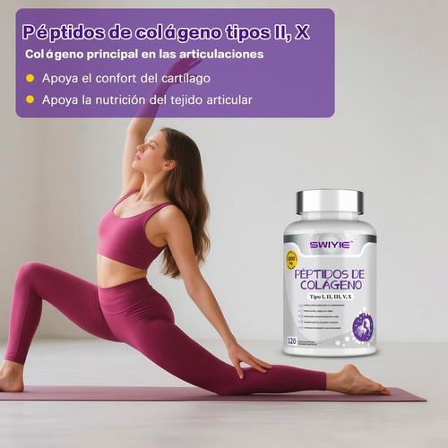 SWIYIE Multi-Collagen Complex: Hydrolyzed Peptides Type I, II, III, V, X. Support for Skin, Hair, Nails, and Joints. Flavorless, Gluten-Free. 120 Capsules