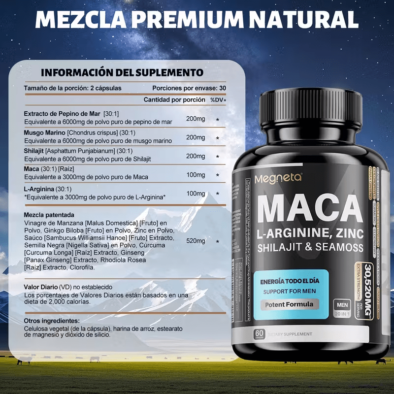 Advanced Formula for Men – Premium Maca with L-Arginine, Zinc, and Sea Moss | Natural Vitality and Strength - Like Ancient Warriors! | Potent 30:1 Extracts, 5200Mg Total | 60 Capsules