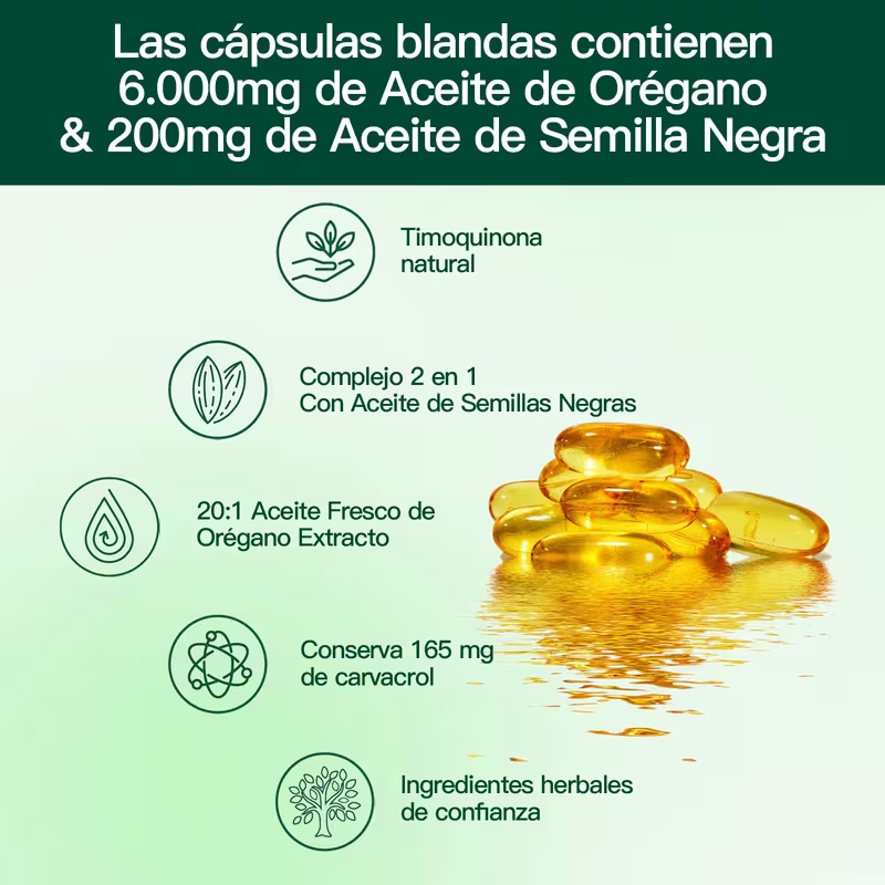 Nuevamente actualizadas 300 cápsulas de aceite de orégano con aceite de semilla negra: antioxidantes naturales que respaldan la nutrición deportiva, suplemento dietario vegetal de alta eficacia, regulación del sistema digestivo,