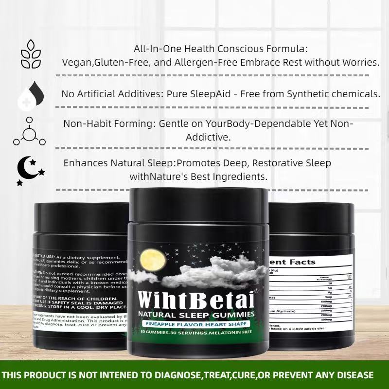 WihtBetai Natural Sleep Gummies - 30 Servings -Sweet Heart Pineapple(Melatonin Free)