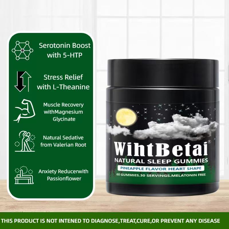WihtBetai Natural Sleep Gummies - 30 Servings -Sweet Heart Pineapple(Melatonin Free)