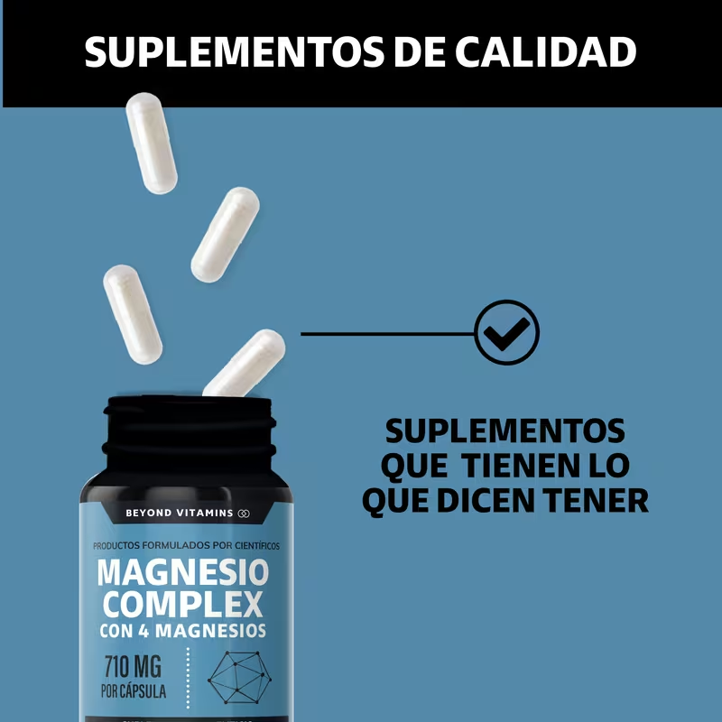 Magnesio Complex | CON 4 MAGNESIOS: Citrato, Glicinato, Gluconato y Óxido de Magnesio | 710 mg Puros por Cápsula | Suplemento Alimenticio
