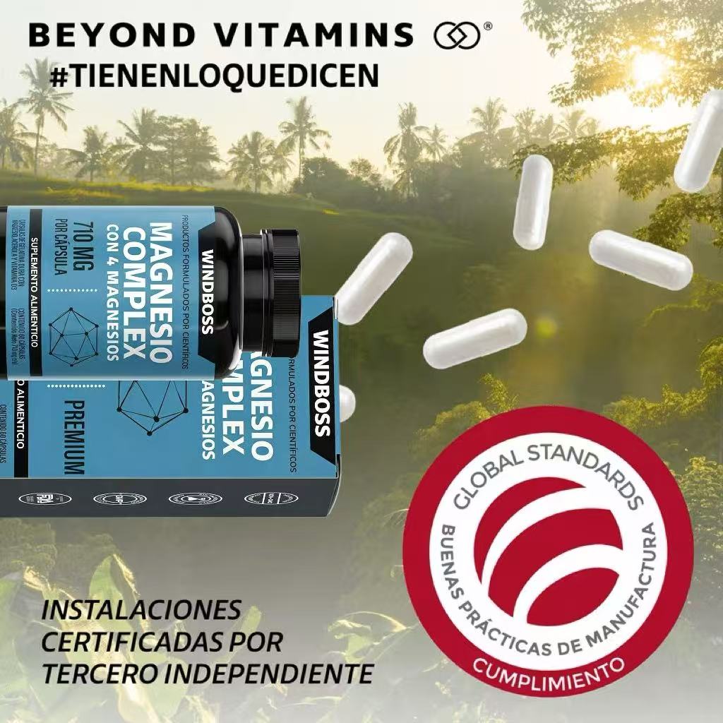 Magnesio Complex | CON 4 MAGNESIOS: Citrato, Glicinato, Gluconato y Óxido de Magnesio | 710 mg Puros por Cápsula | Suplemento Alimenticio